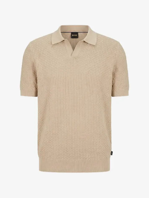 BOSS playera de tejido gofrado con cuello de playera tipo polo