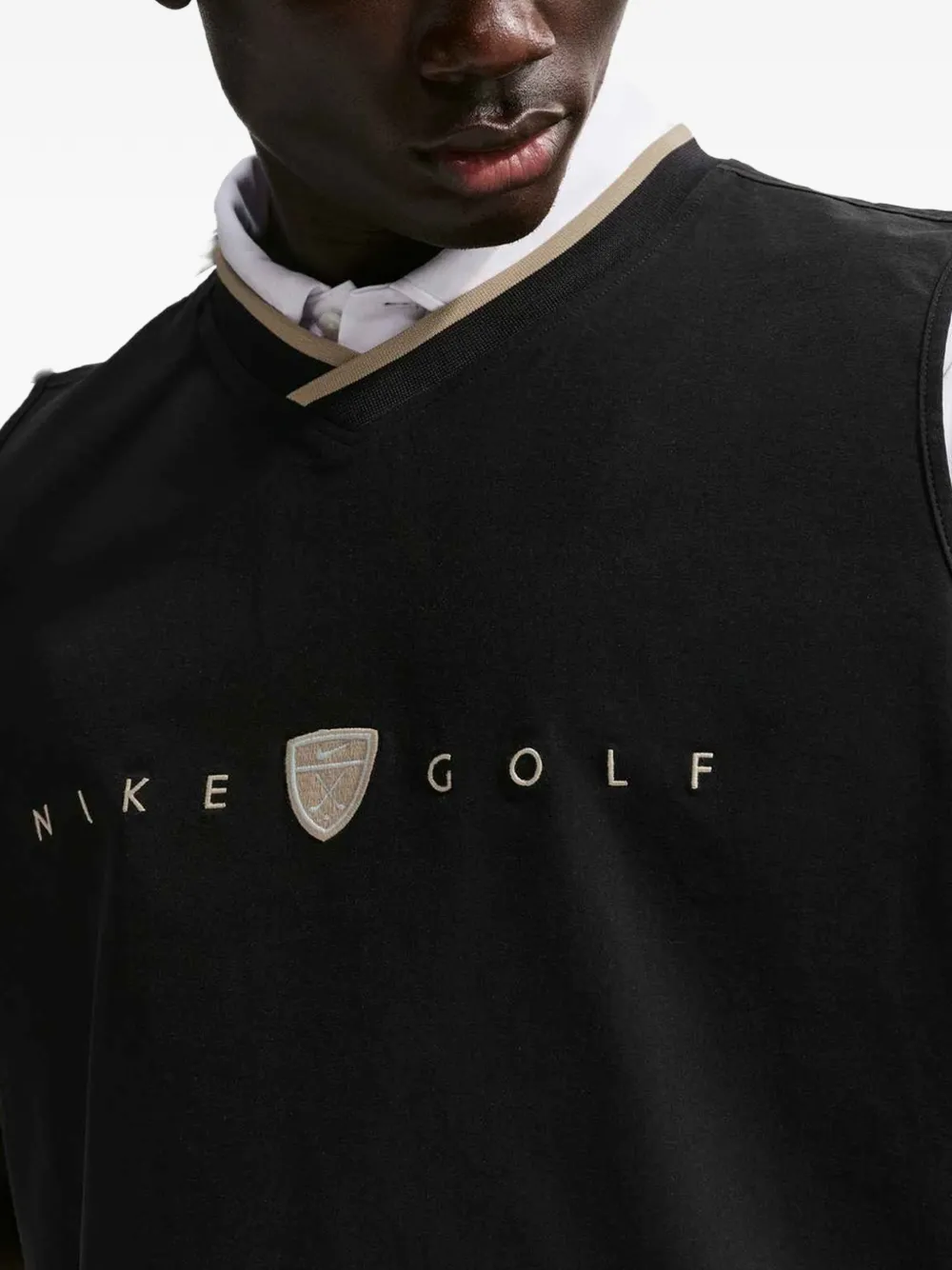 Nike Top met geborduurd logo en V-hals Zwart