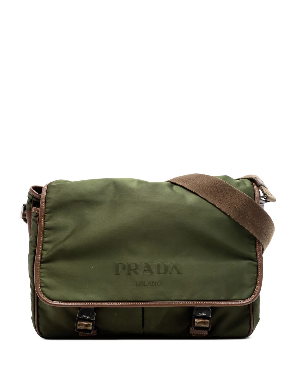 Prada Pre-Owned 2013-2026 Saffiano Trimmed Tessuto Double Buckle Messenger Bag crossbody bag - Grün
