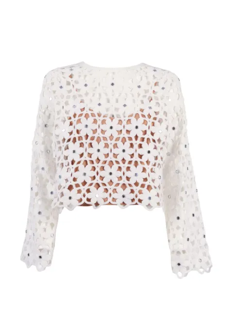Michael Kors mirror-embellished floral crochet blouse