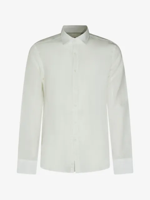 Canali spread-collar linen shirt