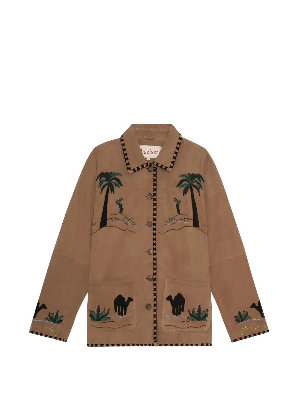 Baziszt Fuga embroidered suede shirt - 0036 BROWN