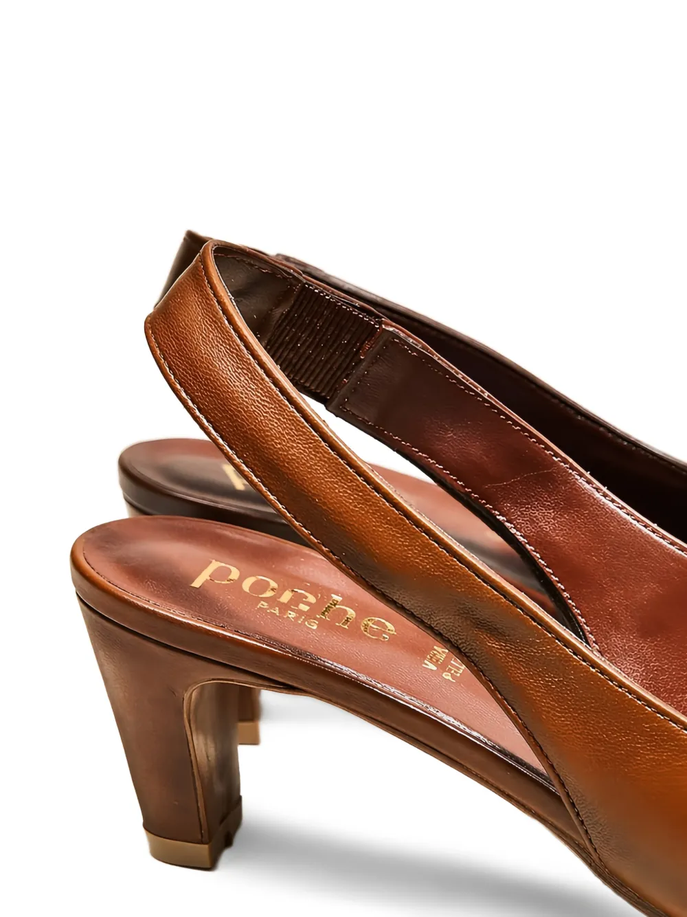 Poche Paris Slingback pumps met vierkante neus Bruin