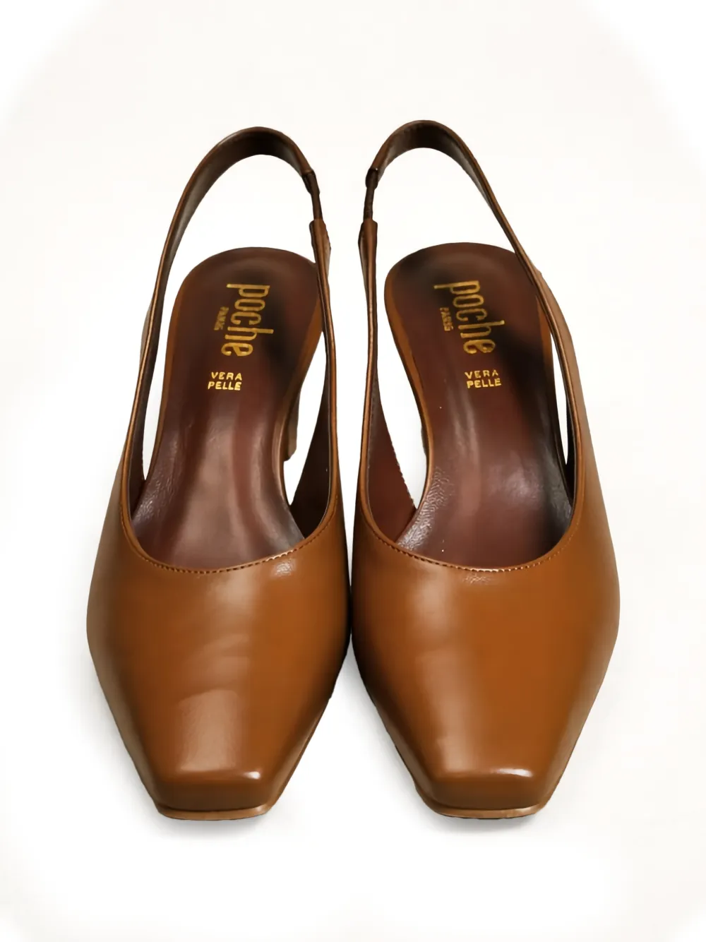 Poche Paris Slingback pumps met vierkante neus Bruin