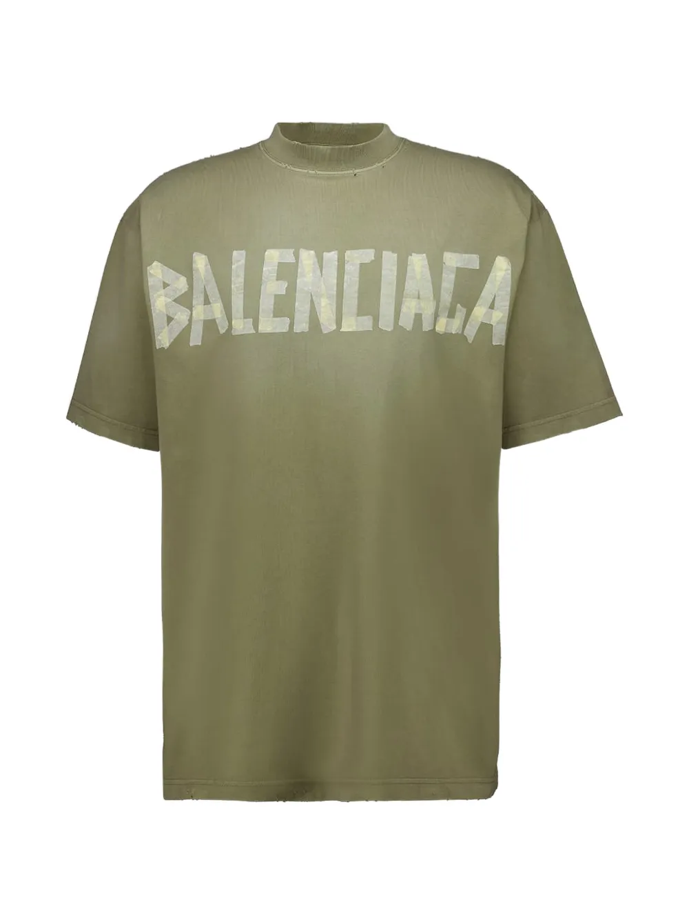 Balenciaga Distressed-effect Logo-print Cotton T-shirt In Green