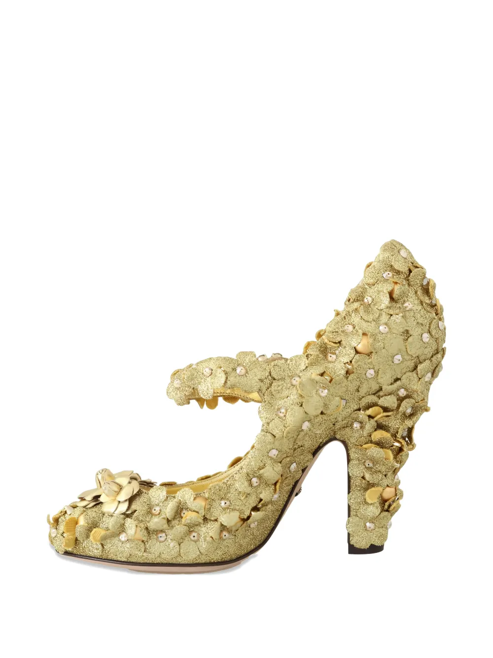 Dolce & Gabbana floral-applique crystal-embellished Mary Jane pumps - Gold