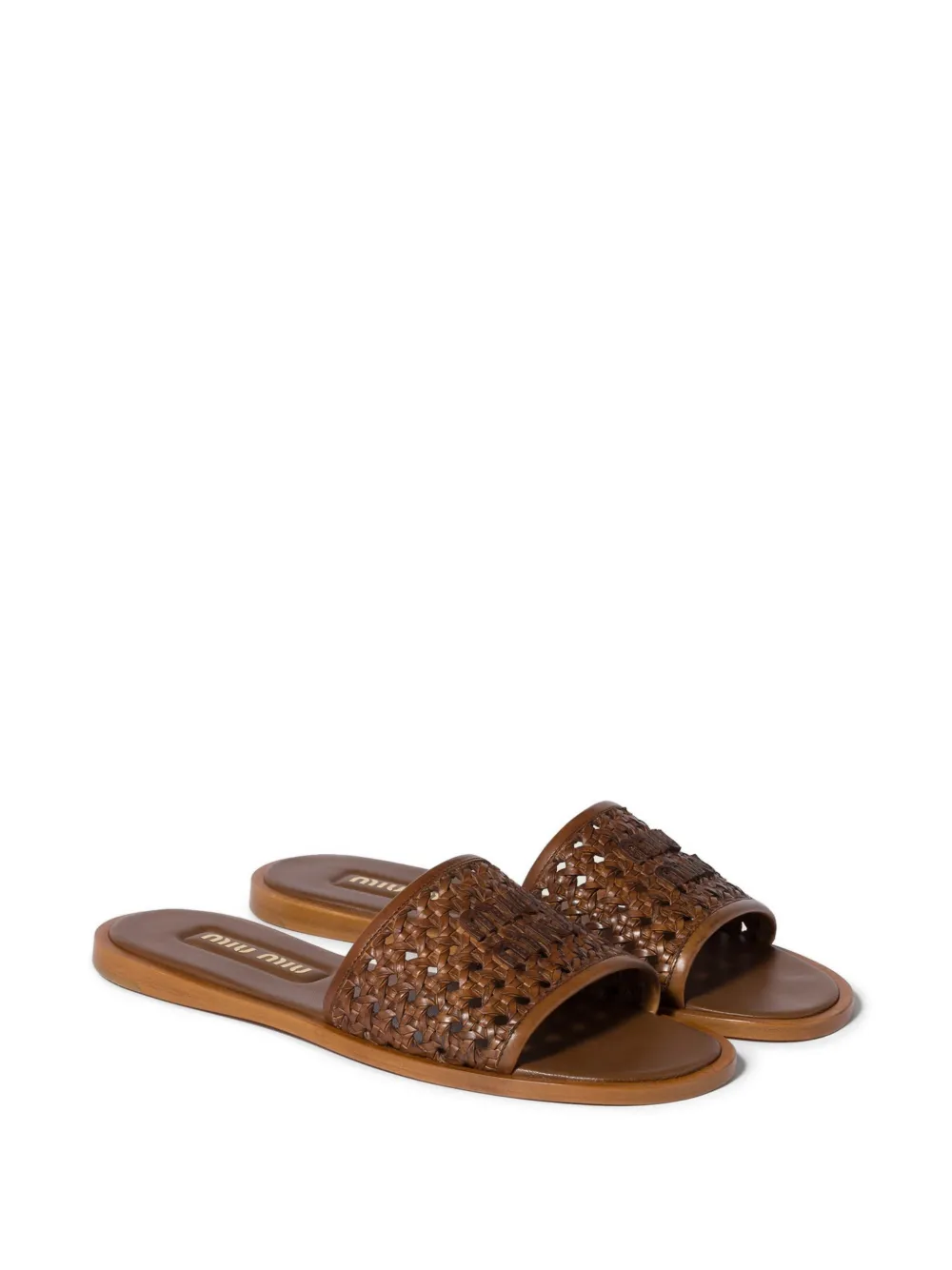 Miu Leren slippers Bruin