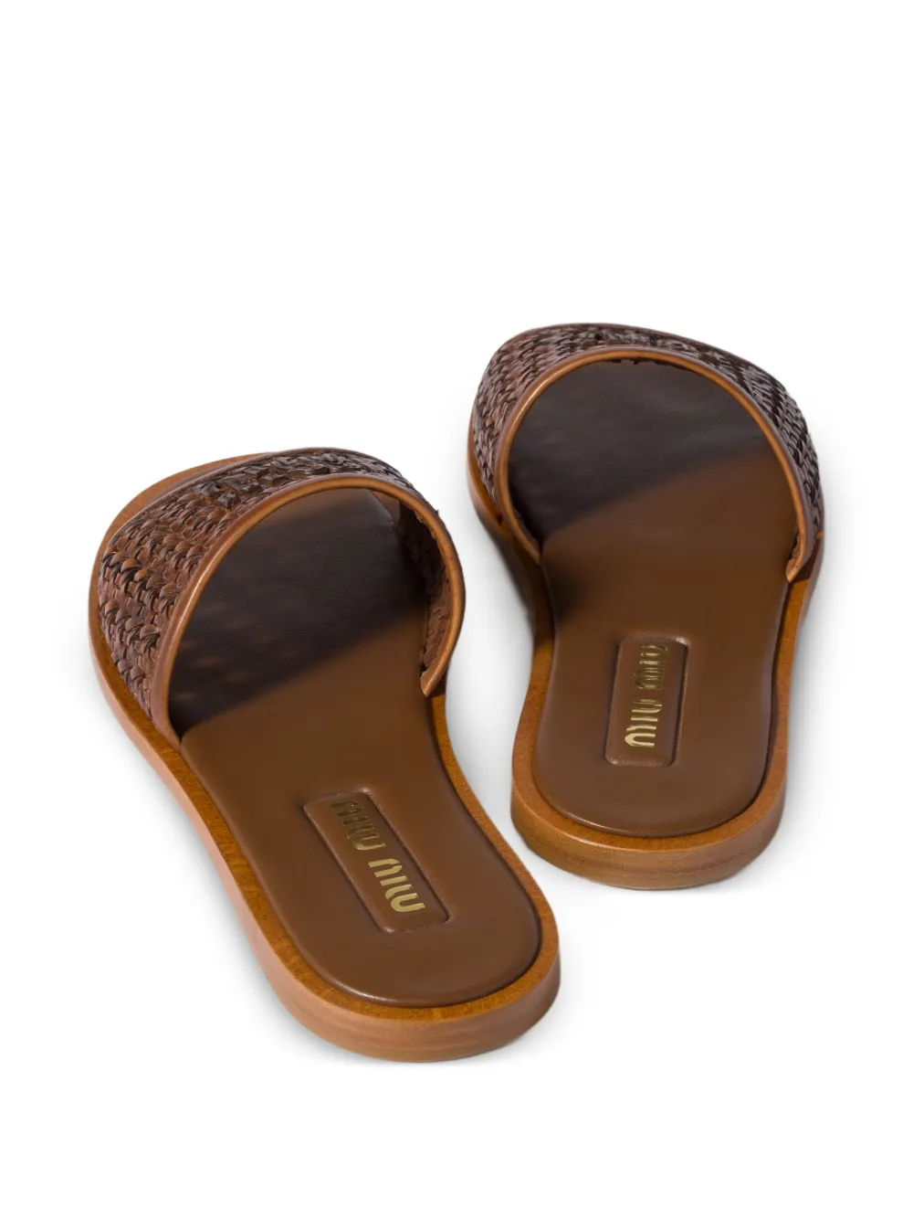 Miu Leren slippers Bruin