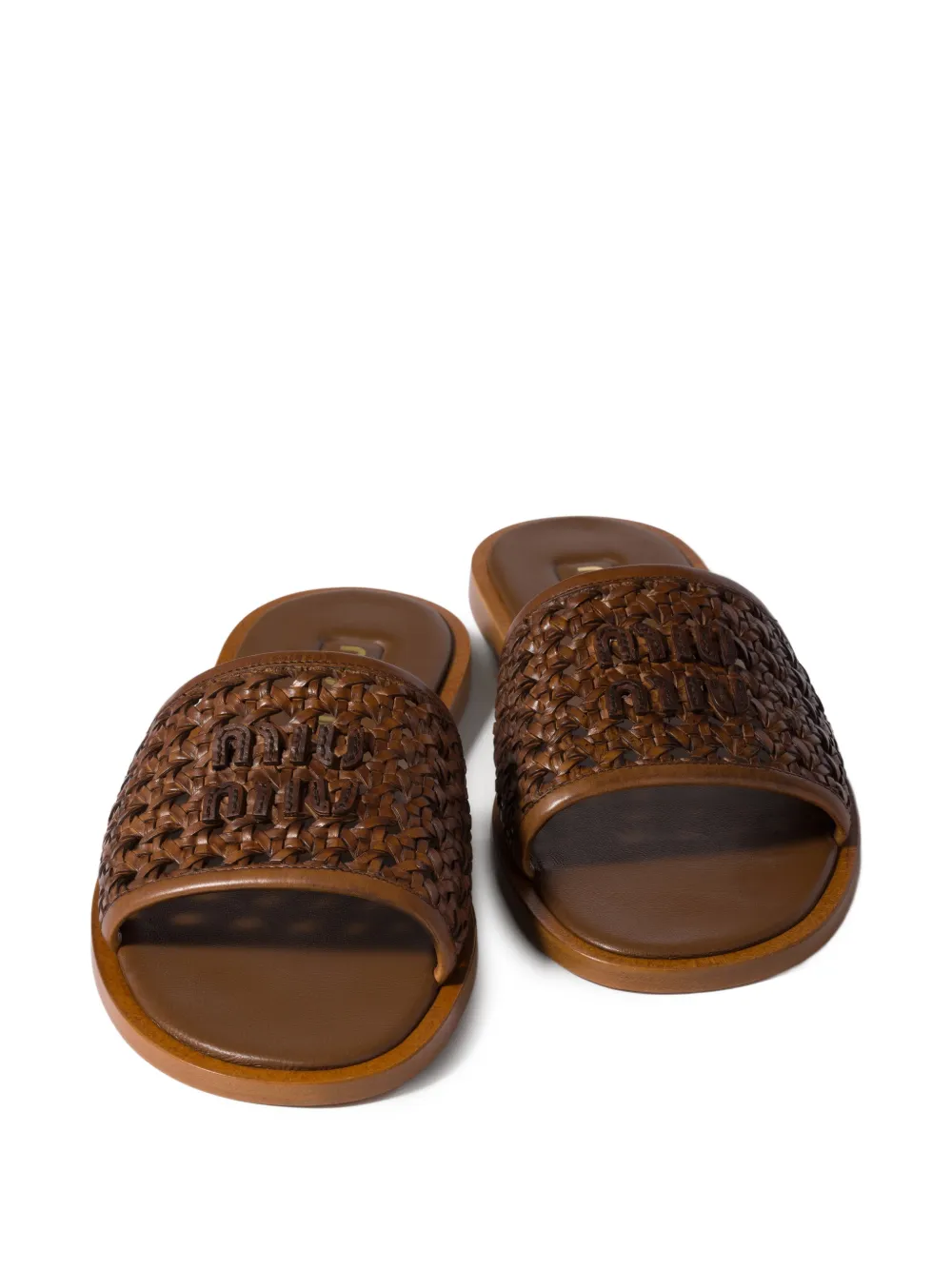 Miu Leren slippers Bruin