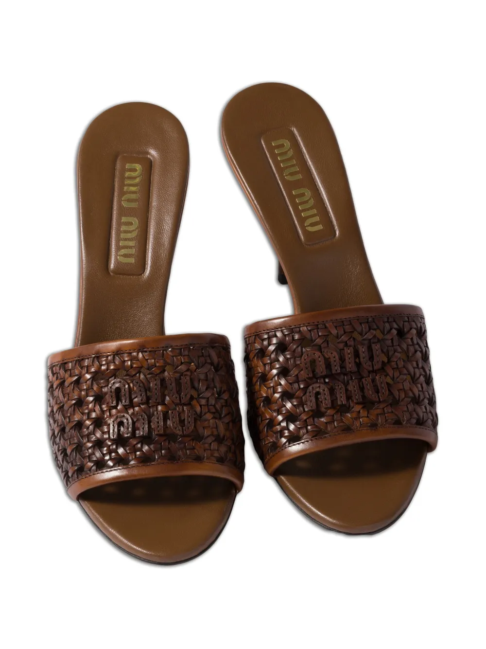 Miu Geweven leren sandalen Bruin