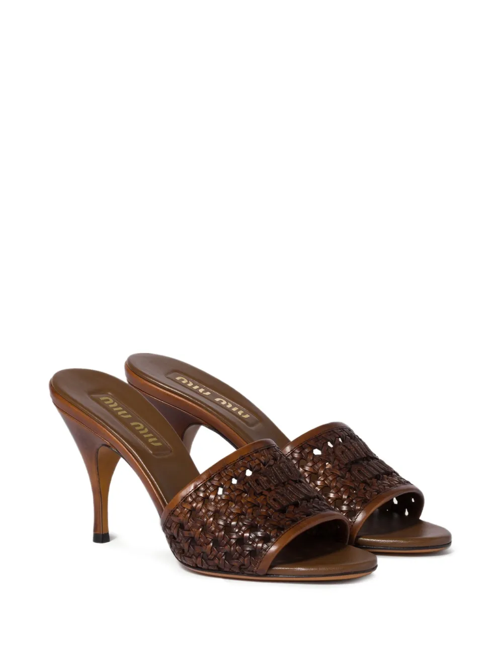 Miu Geweven leren sandalen Bruin