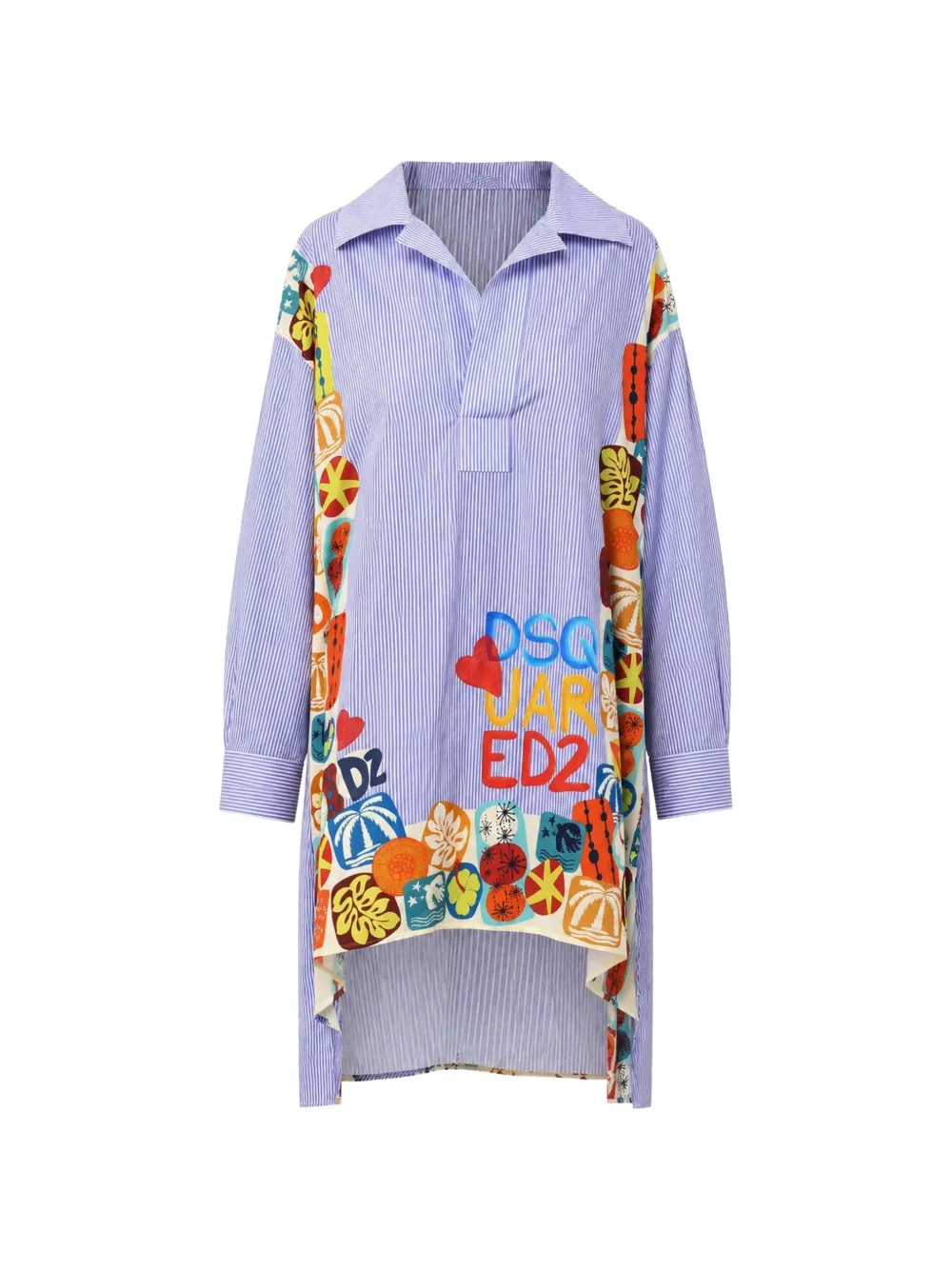 DSQUARED2 striped graphic-print mini dress - Blue