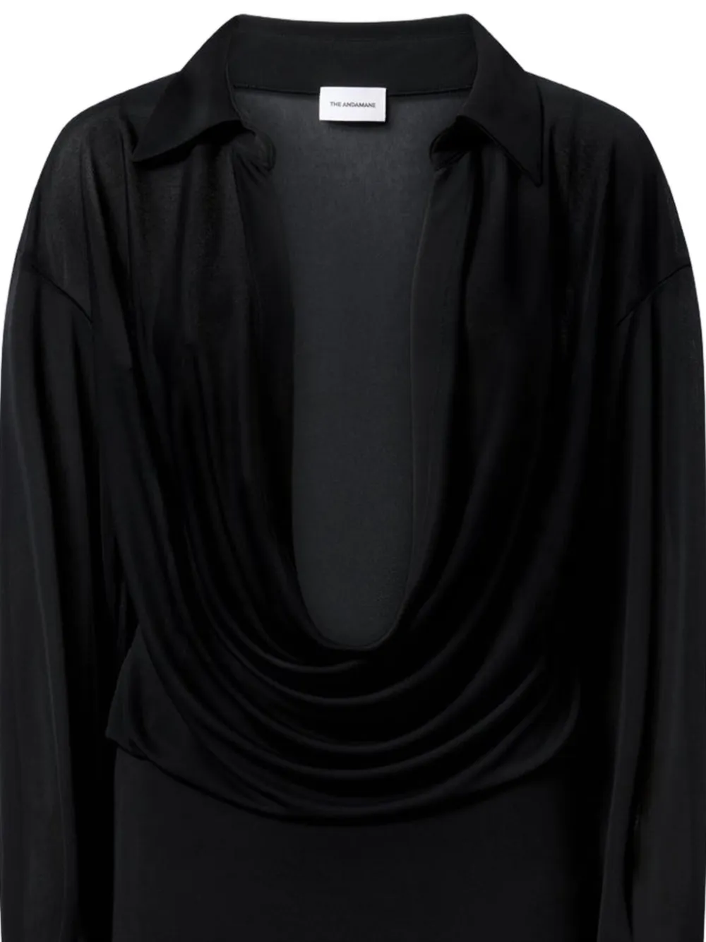 THE ANDAMANE Lilia midi-jurk met gedrapeerde hals Zwart