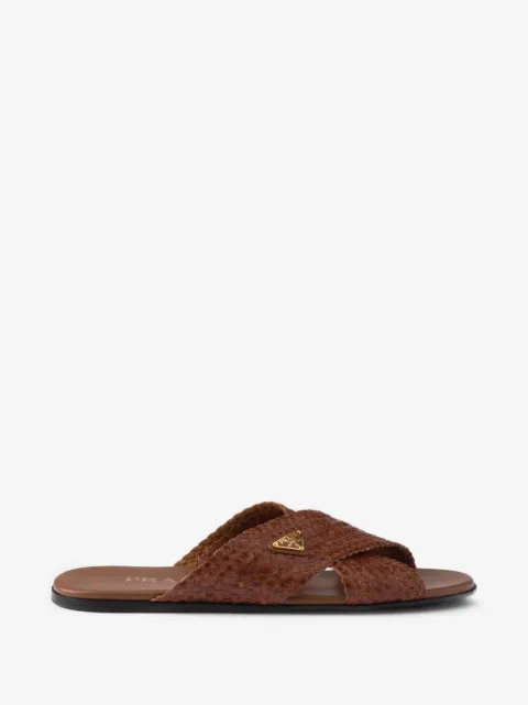 Prada leather crisscross slides