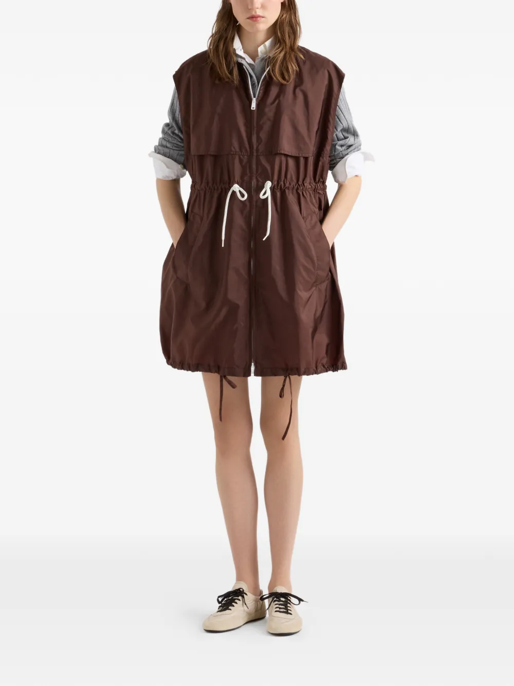 Prada Lichtgewicht Re-Nylon mini-jurk Bruin