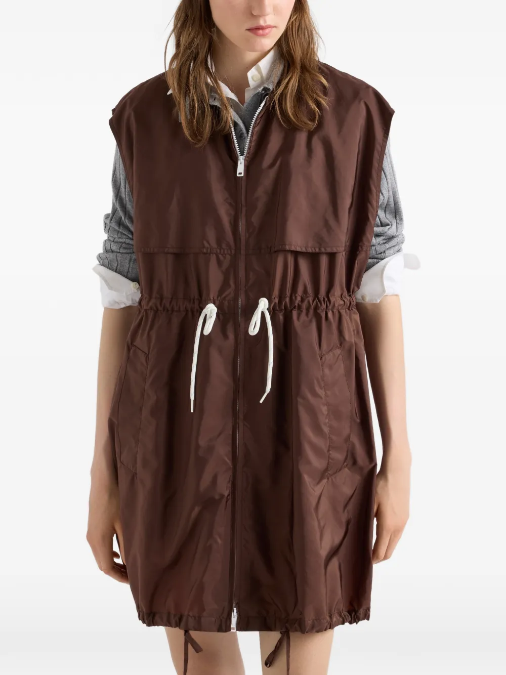 Prada Lichtgewicht Re-Nylon mini-jurk Bruin