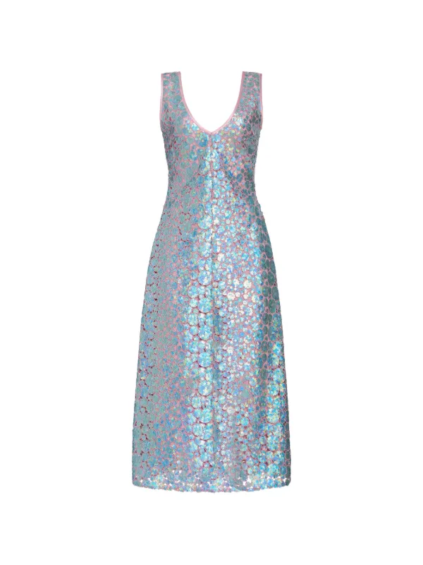 iridescent midi dress Women's Shimmering Love Iridescent Sequin Midi Dress in Black