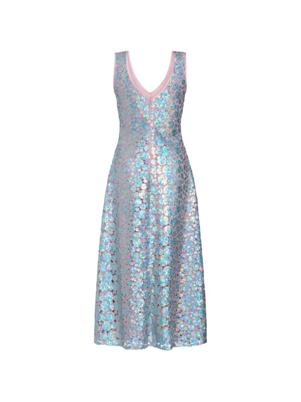 iridescent midi dress Red Iridescent Midi Dress