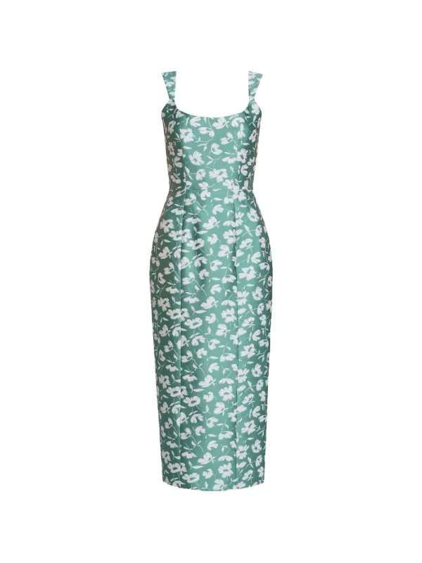markarian corset dress Markarian Nyc - Apple Blue Ikat Floral Corset Dress