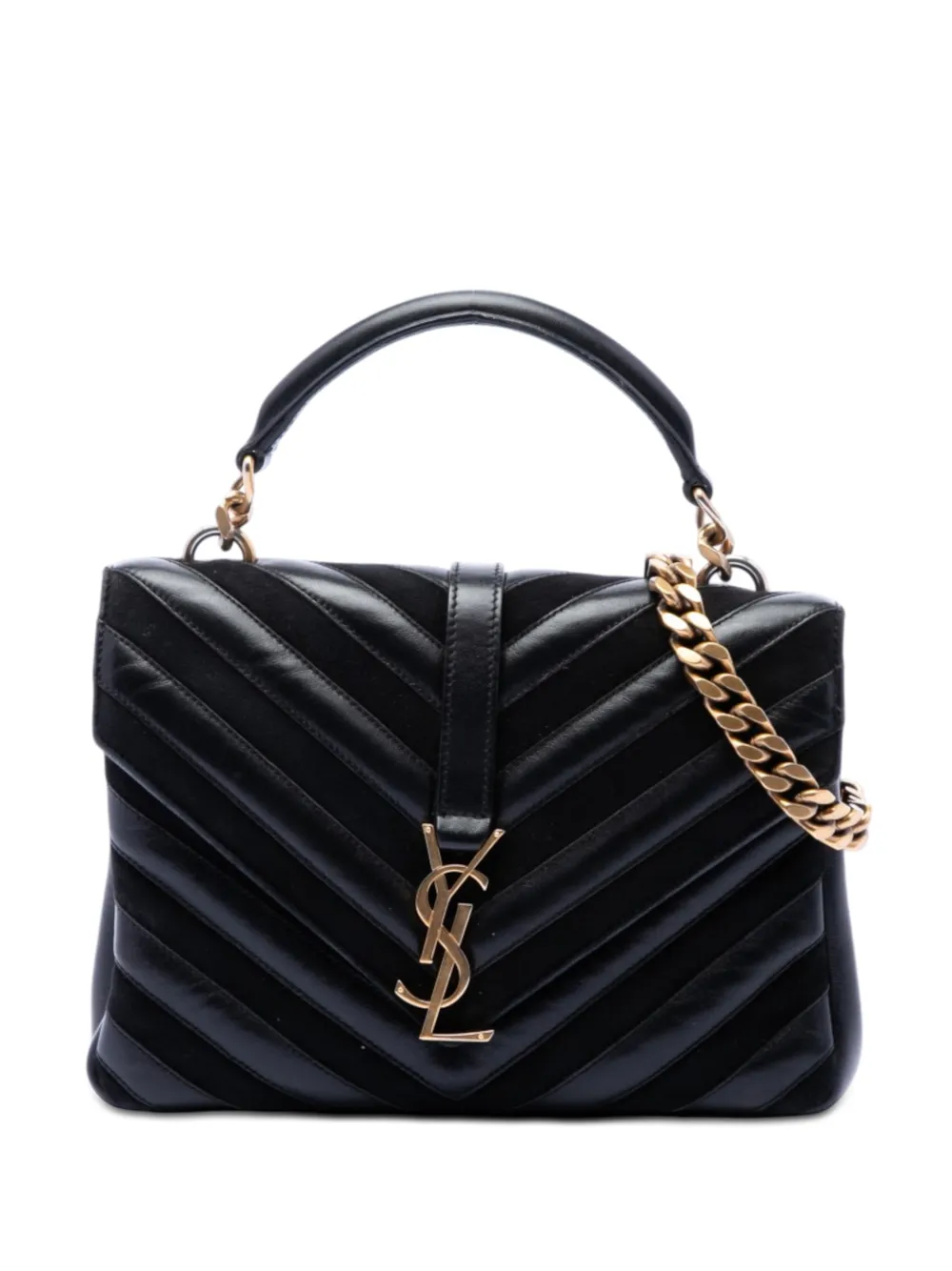 Saint Laurent Pre-Owned 2017 Medium Calfskin and Suede Chevron Monogram College satchel - Nero