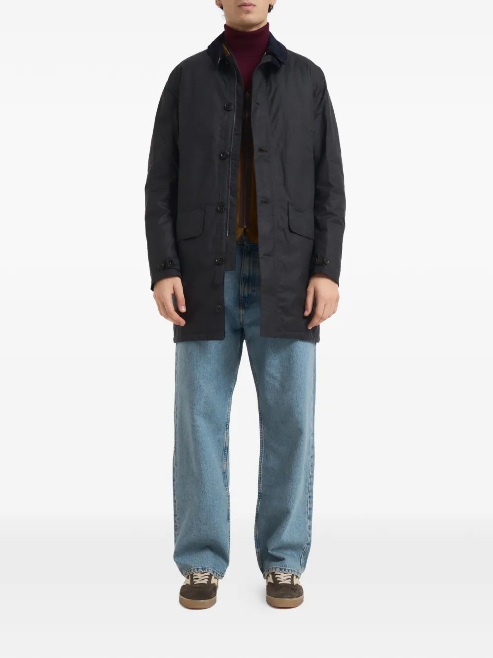 Barbour Gecoate jas met ribfluwelen kraag - Blauw