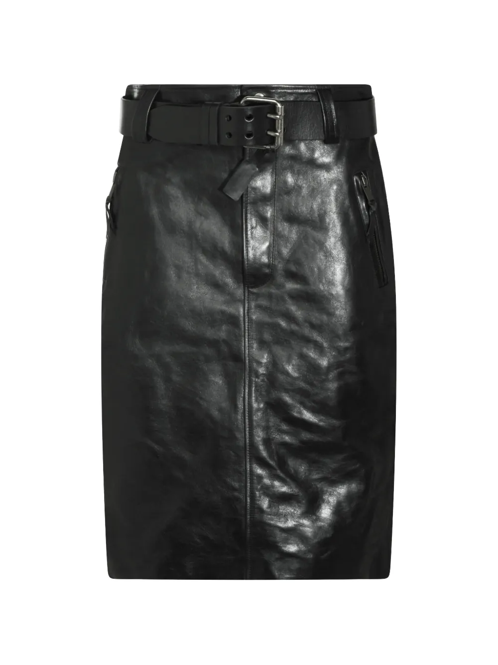 Saint Laurent Leren midi-rok Zwart