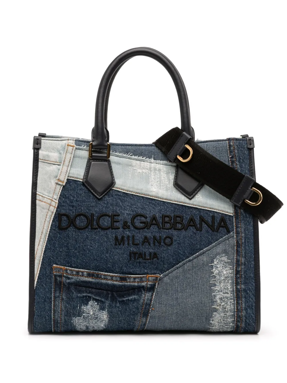 Dolce & Gabbana Pre-Owned 2010-2026 Denim Patchwork Logo Shopper Tote satchel - Blu