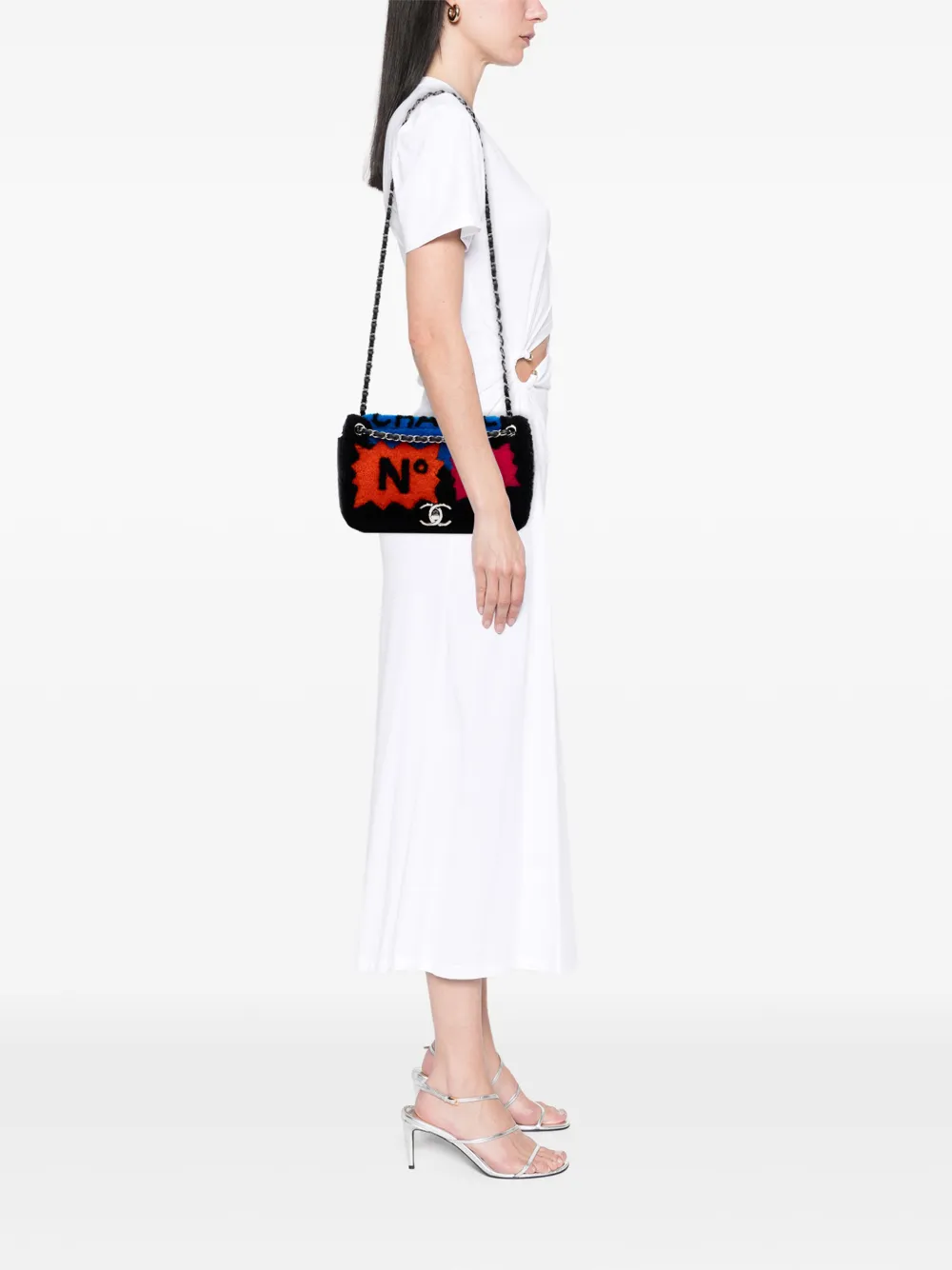 Chanel Pre-owned Borsa A Spalla No 5 Pop Art Flap In Shearling E Pelle Di Agnello Con Design Patchwork 2014-2015 - Nero 