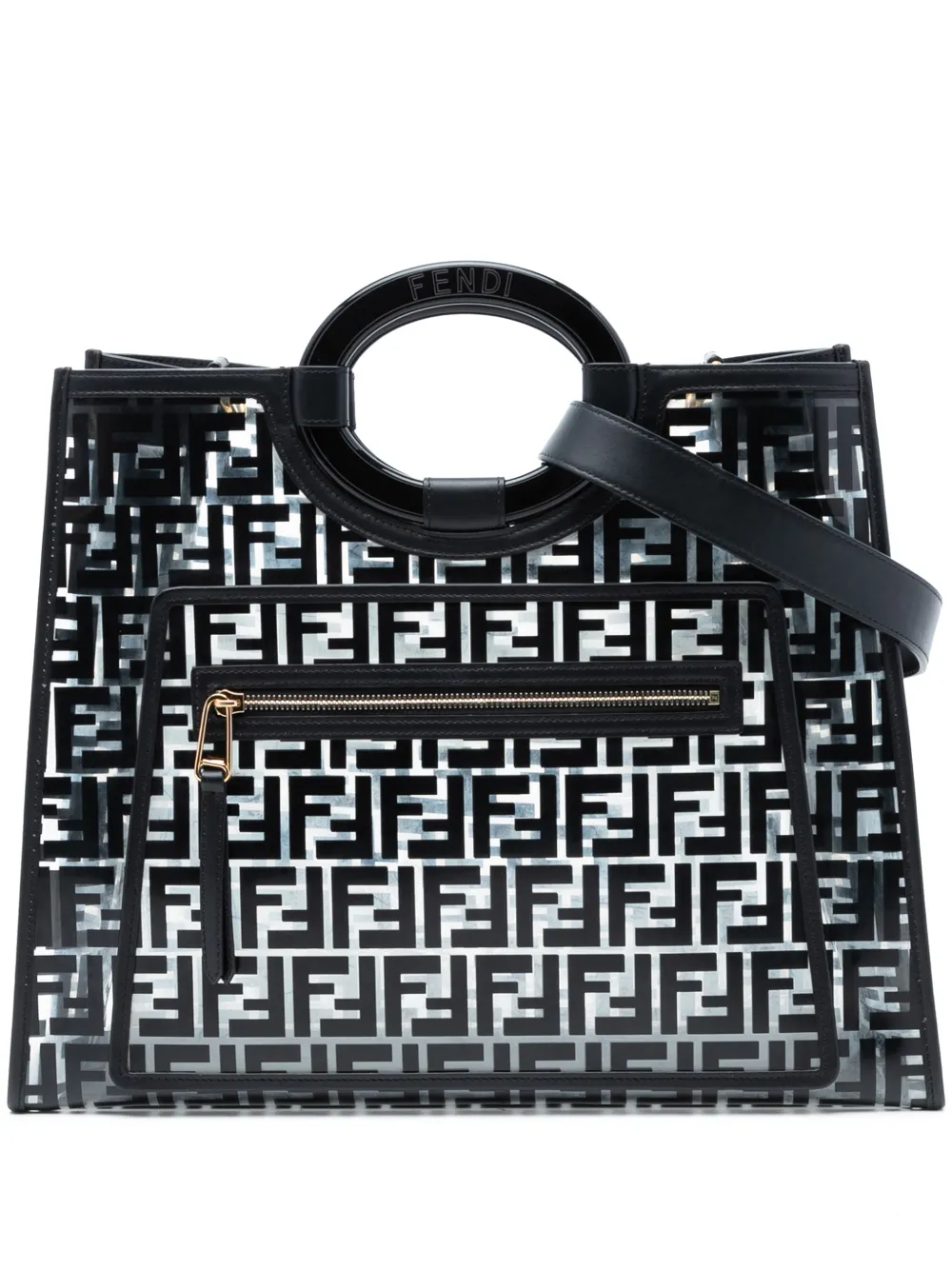 Fendi Pre-Owned 2010-2026 Medium FF PVC and Vitello Century Runaway Shopper Tote satchel - Nero