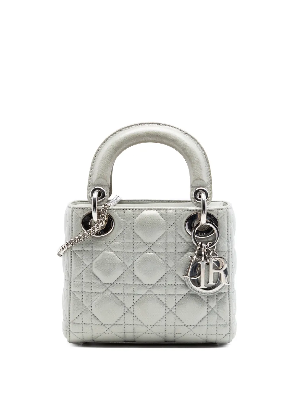 Christian Dior Pre-Owned 2015 Mini Iridescent Lambskin Cannage Lady Dior satchel - Argento