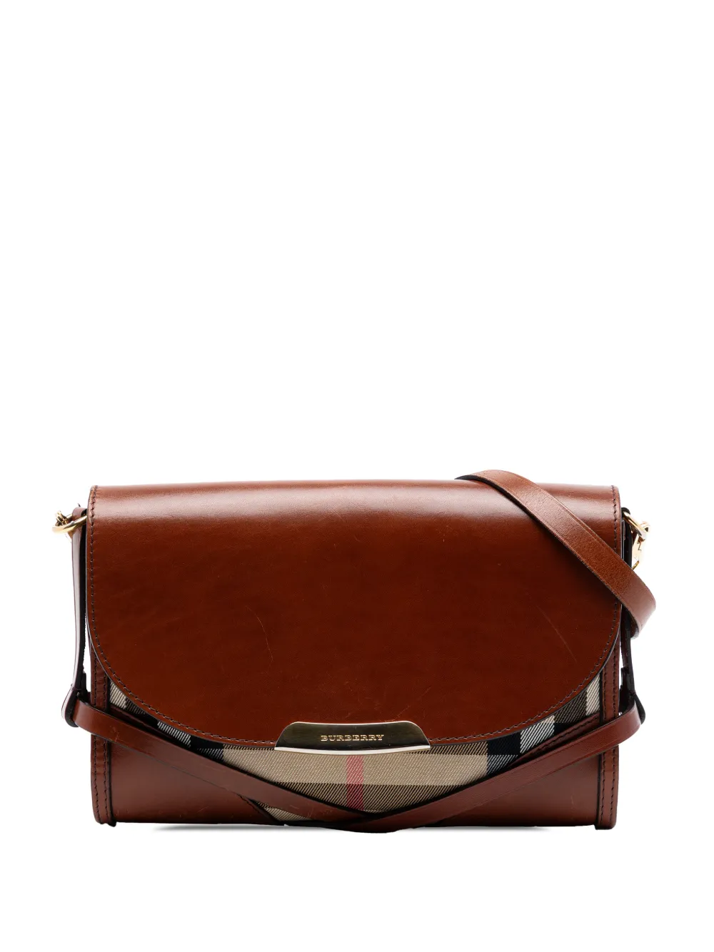 Burberry Pre-Owned 2000-2017 Leather and House Check Canvas Bridle Abbott crossbody bag - Marrone