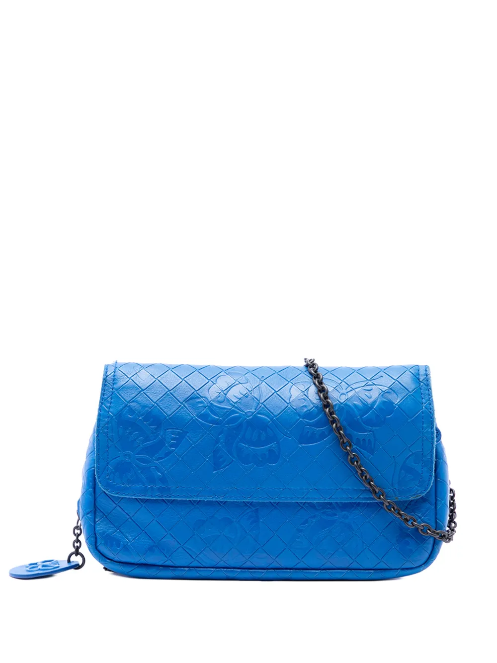 Bottega Veneta Pre-Owned 2012-2026 Small Calfskin Intrecciomirage Embossed Butterfly Chain crossbody bag - Blu