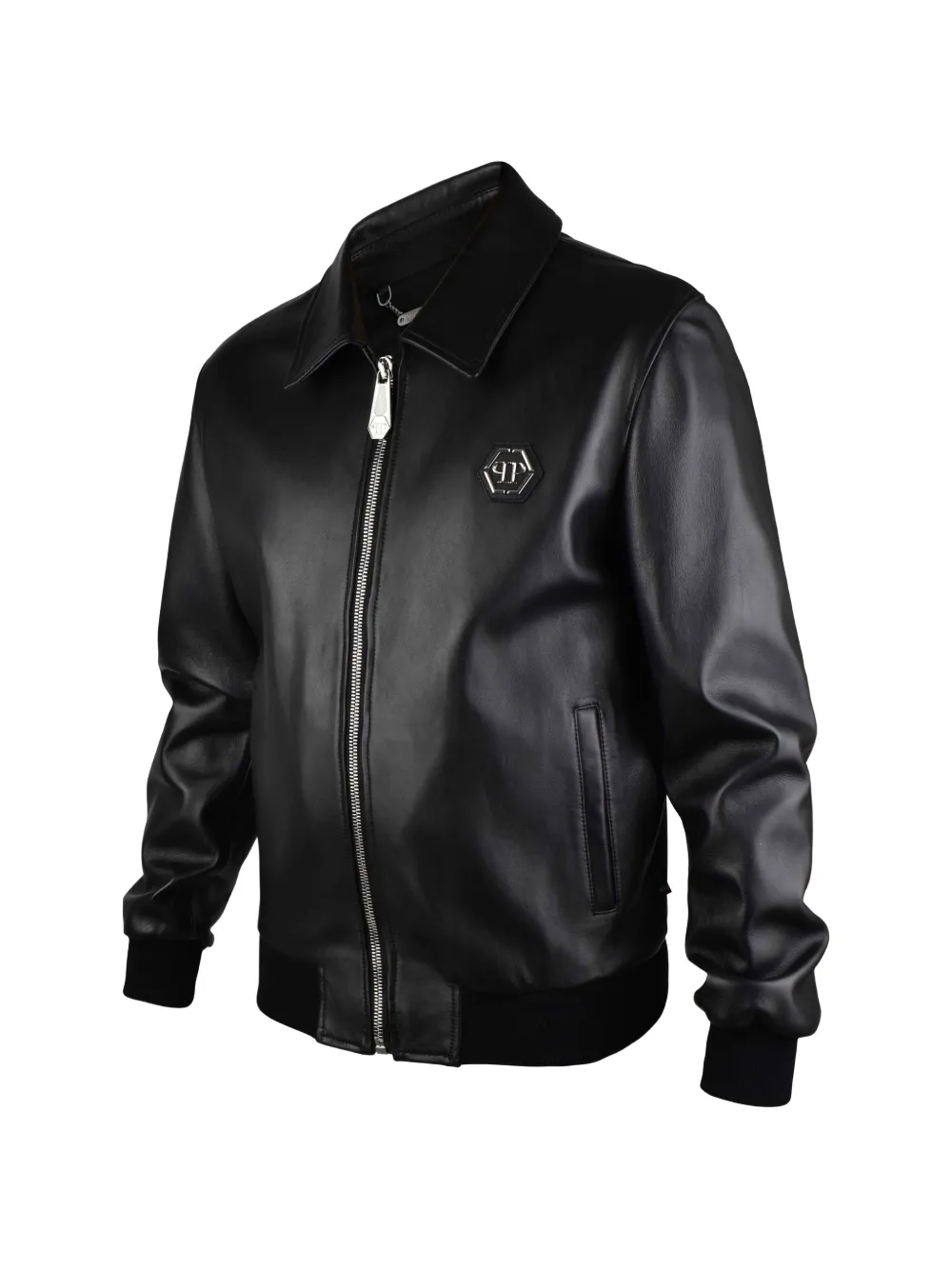Philipp Plein logo-patch leather jacket - Nero