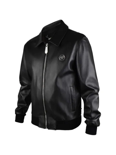 Philipp Plein logo-patch leather jacket