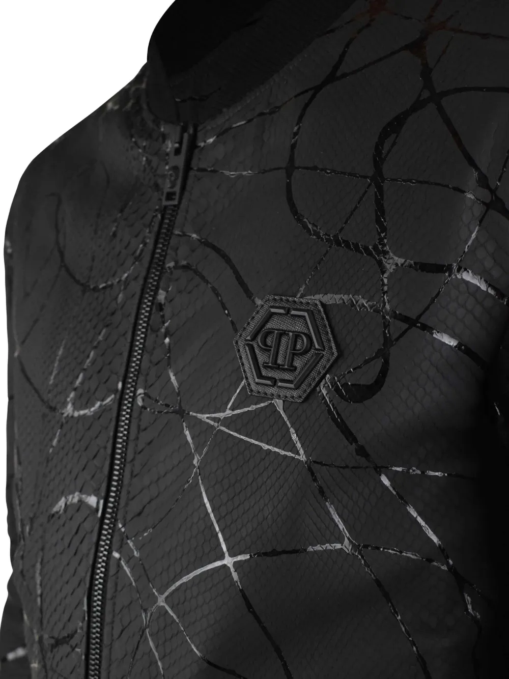 Philipp Plein Leren bomberjack met python-effect Zwart