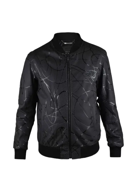 Philipp Plein python-effect leather bomber jacket