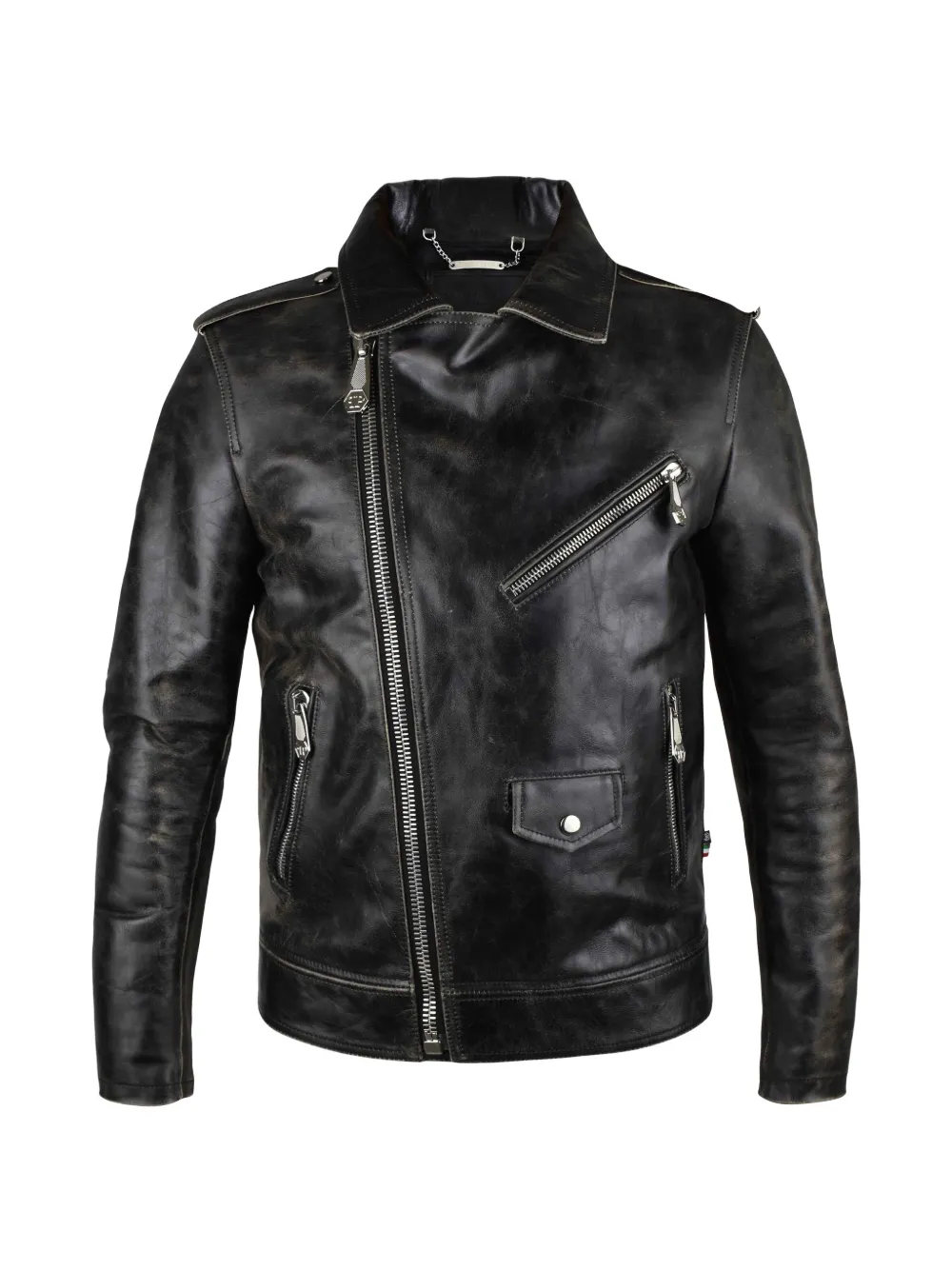 美品　PHILIPP PLEIN フィリッププレイン レザー シングルライダース Philipp Plein レザー ライダースジャケット | ブラック | FARFETCH JP