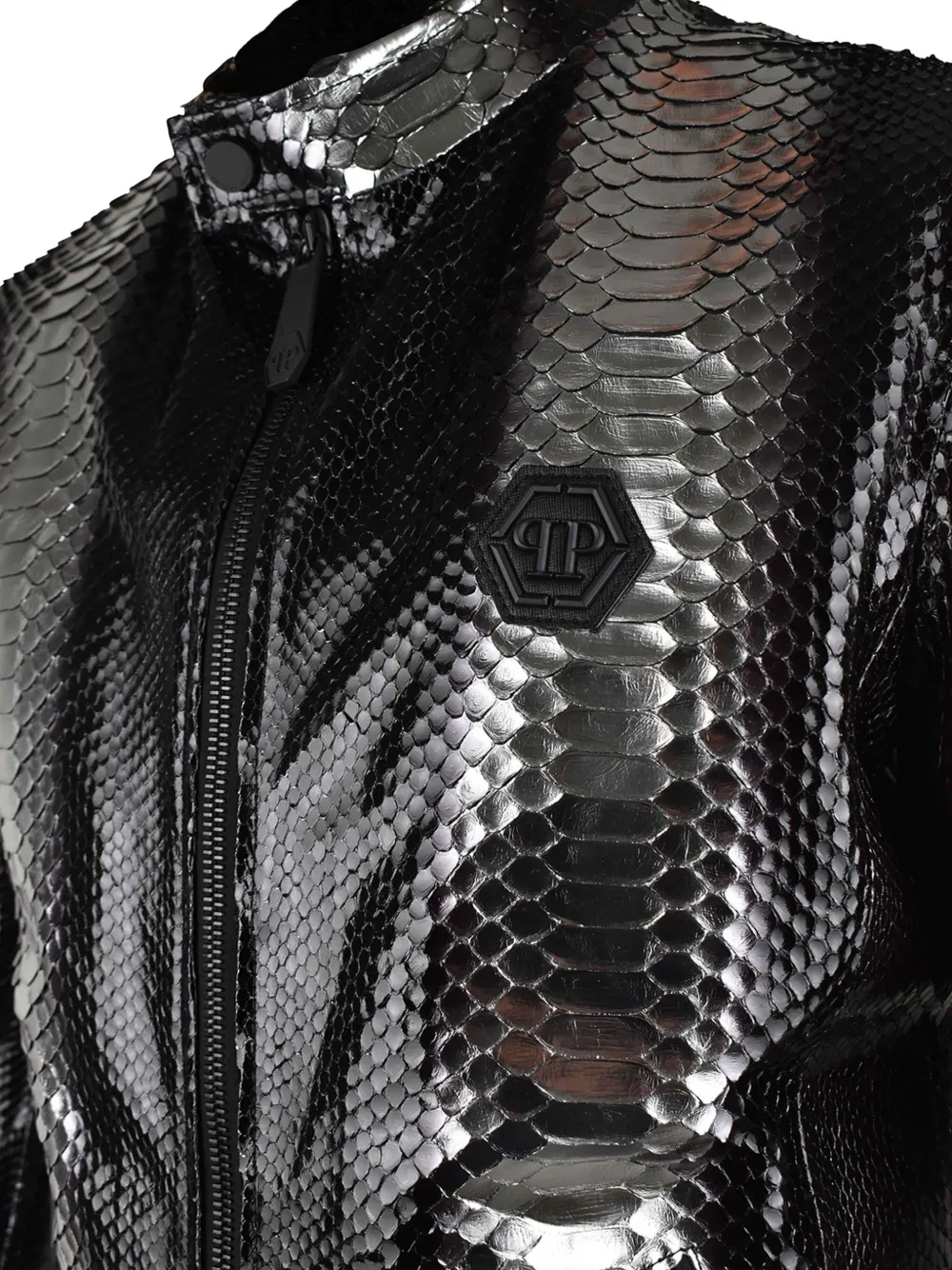 Philipp Plein python-leather jacket Zwart