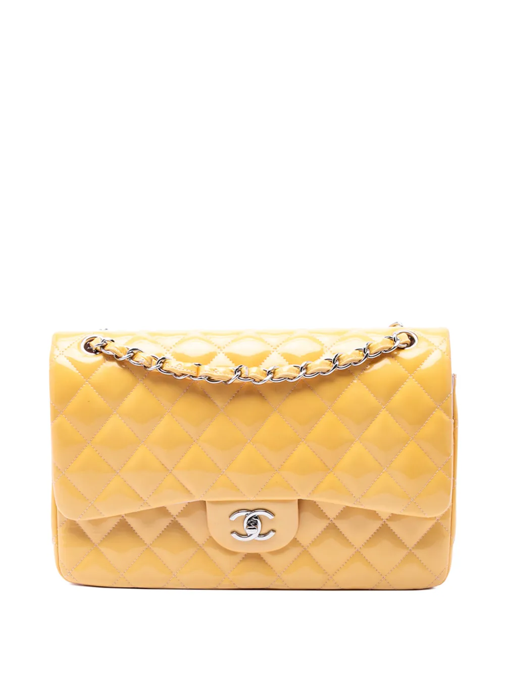 CHANEL Pre-Owned 2012-2013 Jumbo Classic Patent Double Flap shoulder bag - Giallo