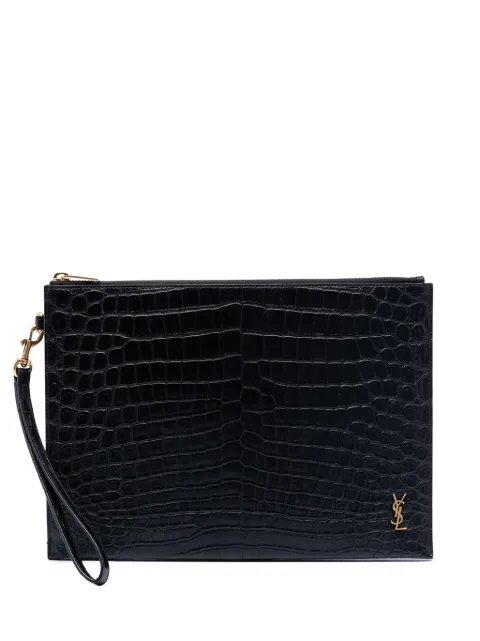 Saint Laurent Pre-Owned 2021 Croc Embossed Leather Tiny Monogram Zipped Tablet Holder clutch bag