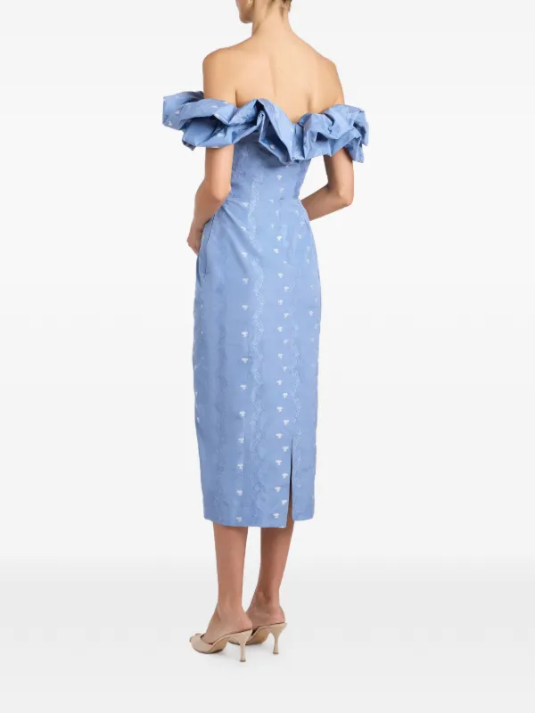Markarian Pollyanna Ruffled off-the-shoulder Midi Dress | Blue
