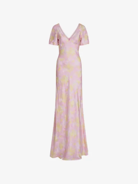 Markarian Lilou floral-print puff-sleeve V-neck silk maxi dress