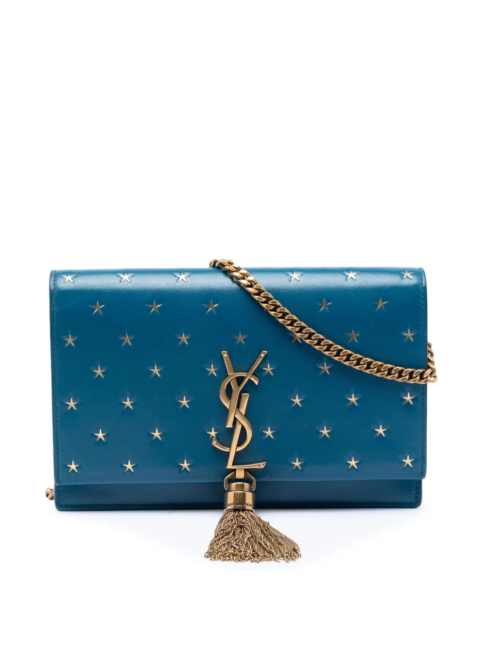 Saint Laurent Pre-Owned 2018 Calfskin Star Print Classic Monogram Kate Tassel Wallet on Chain crossbody bag - Blu