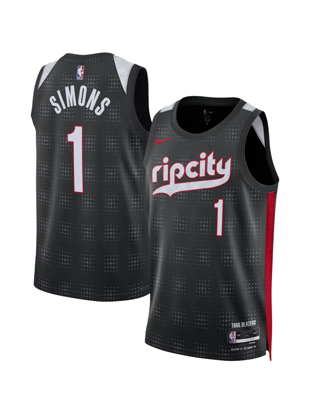 Nike Kids Trail Blazers Anfernee Simons 2024 25 Swingman mesh jersey Zwart