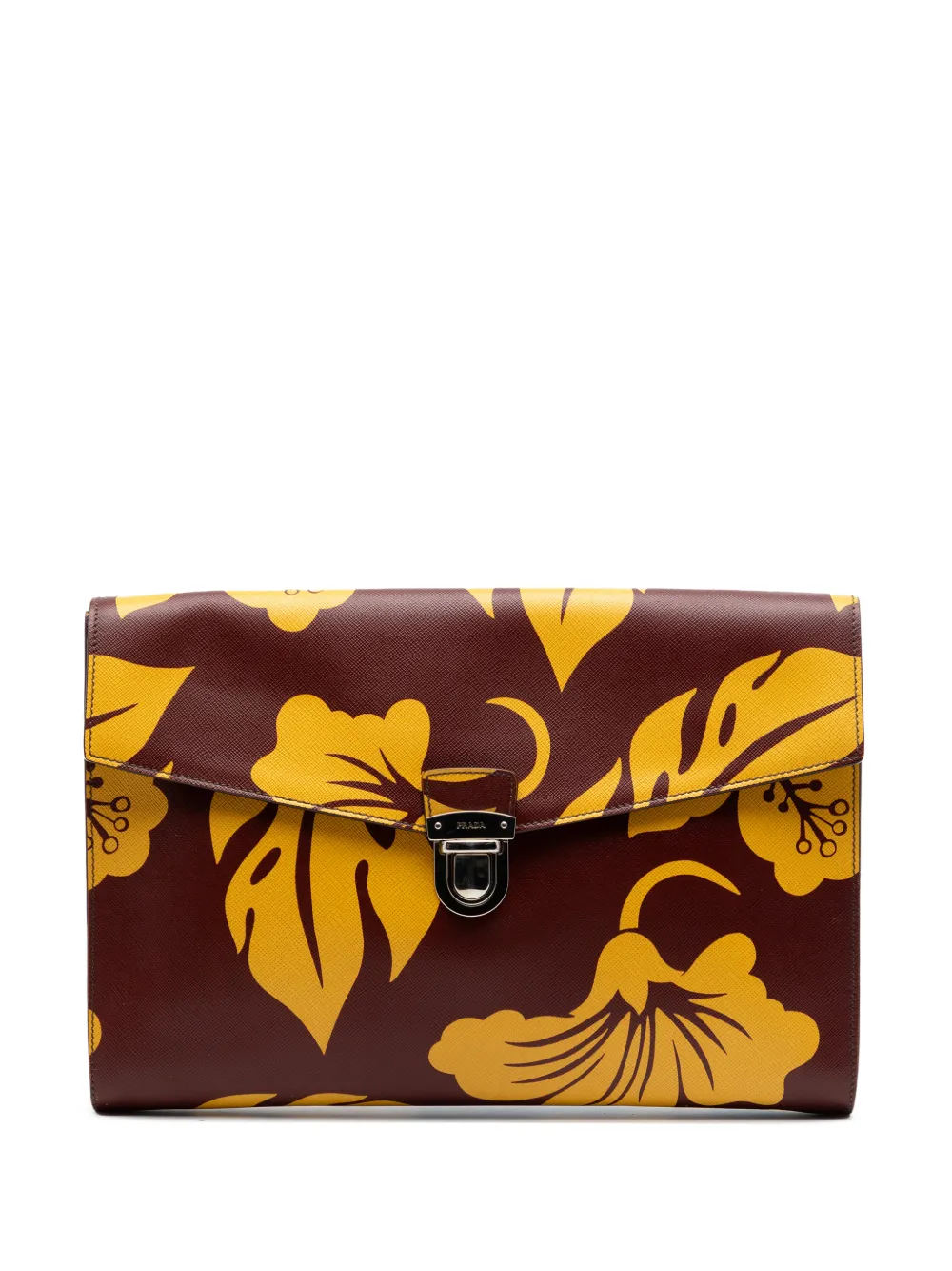 Prada Pre-Owned 2013-2026 Saffiano Floral Print Pushlock clutch bag - Braun