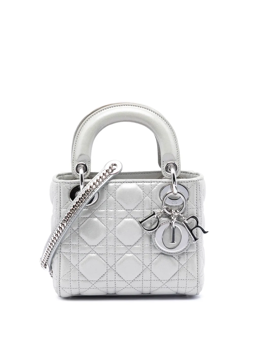 Christian Dior Pre-Owned 2016 Mini Iridescent Lambskin Cannage Lady Dior satchel - Argento