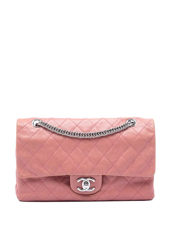 Chanel Pre-owned 2008-2009 Medium Classic Washed Lambskin Bijoux Chain Double Flap Shoulder Bag in Pink