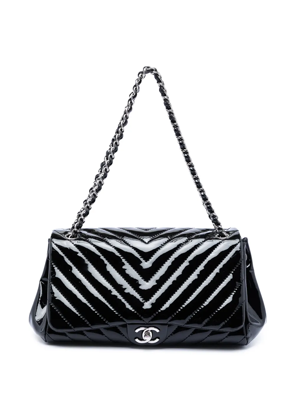 CHANEL Pre-Owned 2009-2010 CC Chevron Patent Accordion Flap shoulder bag - Nero