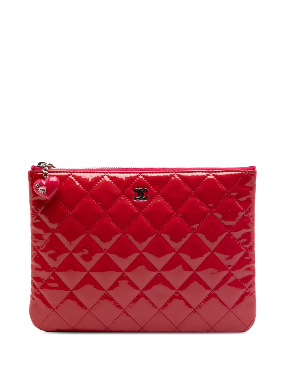 CHANEL Pre-Owned 2014-2015 Small Quilted Patent Valentine Hearts O Case clutch bag - Rot