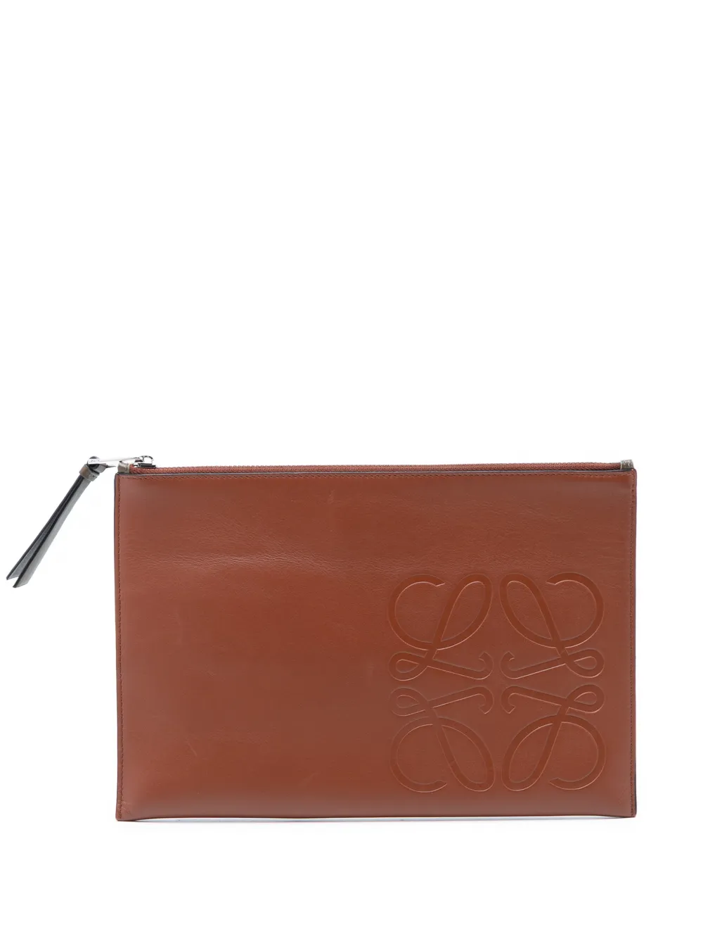 Loewe Pre-Owned 2018-2026 Leather Anagram Flat Pouch clutch bag - Marrone